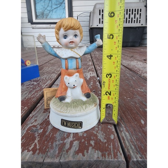 Vintage Porcelain 1970s Little Boy & Dog Music Box W/ Tag, Tested - Picture 7 of 7